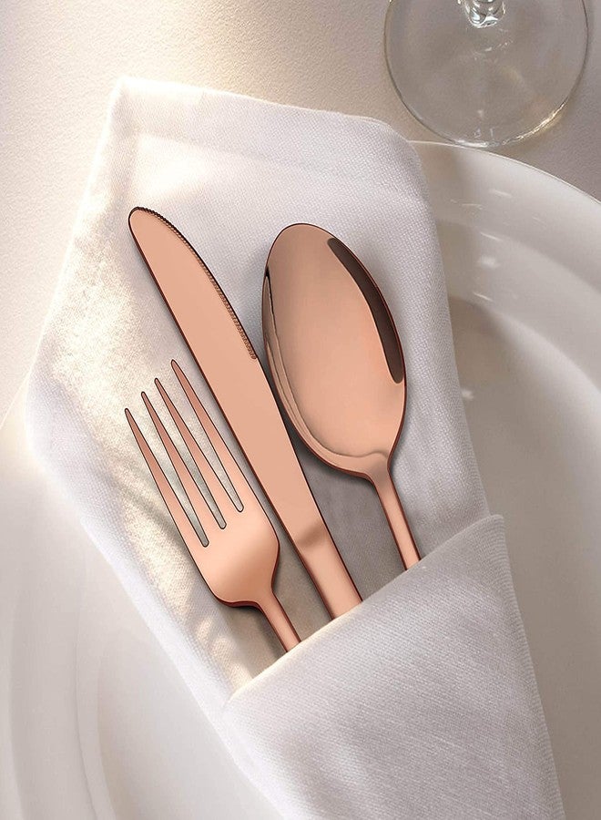 NAIDEV 5 Piece Rose Gold Flatware serving spoon set - Stainless Steel colorful Silverware Set, Cutlery Set, tableware Set Service for 1 Knives, Fork and Spoons Stunning Polished Finish (rose gold - 5) - Image 4